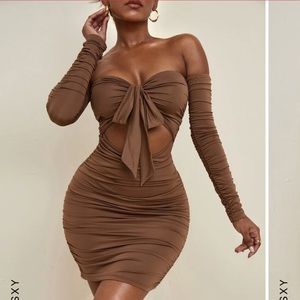 SHEIN Brown Longsleeve Ruched Dress